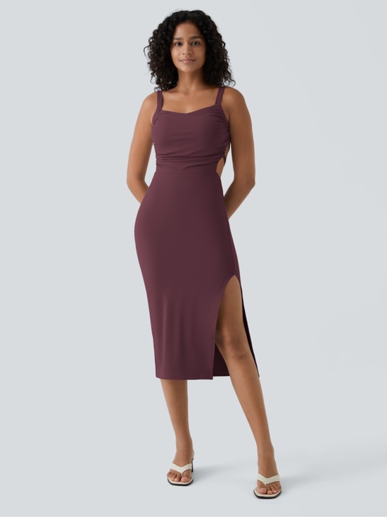 HALARA Dresses & Skirts - Halara SoftlyZero™ Airy Ruched Lace Up Bodycon Midi Casual Dress